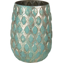 Clayre & Eef Vaas  Ø 11x16 cm Turquoise Glas Rond Glazen Vaas