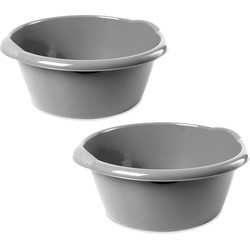 2x Ronde afwasteil/emmer zilver 15 liter 42 x 17 cm schoonmaakartikelen - Afwasbak