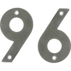 AMIG Huisnummer 96 - massief Inox RVS - 10cm - incl. bijpassende schroeven - zilver - Huisnummers