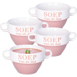Soepkommen - 4x - Soep van de dag - oud roze - Stapelbaar - Kommetjes