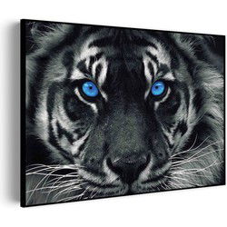 Muurwerken Akoestisch Schilderij - Lion With Blue Eyes - Geluidsdempend Wandpaneel - Wanddecoratie - Geluidsisolatie - BASIC (AW 0.65) XXL (150x107)