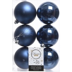 6x Kunststof kerstballen glanzend/mat donkerblauw 8 cm kerstboom versiering/decoratie - Kerstbal