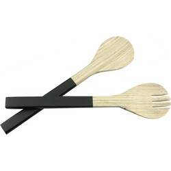 Bamboe sla vork en lepel zwart 2 delig 30 cm - Slabestek