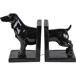 Clayre & Eef Boekensteunen Set van 2 Hond 25x9x15 cm Zwart Kunststof Boekenhouders