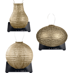 Lumiz Solar Buitenlampionnen Gouverneur Set - Oval lampion - Rond lampion - Bulb lampion - inclusief 3 metalen platen - Goud