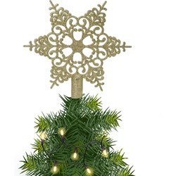 Kerstboom piek open kunststof kerst ster goud met glitters H19 cm - kerstboompieken