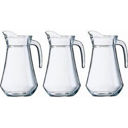 Gerimport Water karaf - 3x - schenkkan - glas - 1.3L - hoogte 22 cm - Waterkannen
