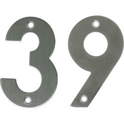 AMIG Huisnummer 39 - massief Inox RVS - 10cm - incl. bijpassende schroeven - zilver - Huisnummers