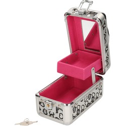 Gerim Beautycase met grijze hartjes en extra vakje - aluminium - 9 x 16 x 14 cm - Make up koffers - Make-up dozen