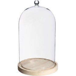 Ideas4Seasons Decoratie stolp - met sierknopje - houten plateau - D17 x H28 cm - Decoratieve stolpen