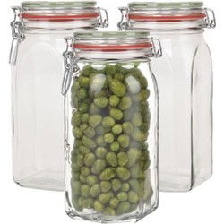 Weckpot - 3x stuks - 1500 ml - 1,5L - inmaakpot - met rubberen ring - Weckpotten
