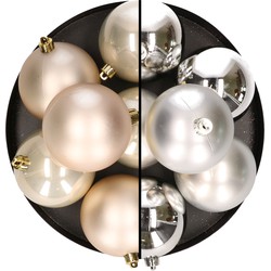 12x stuks kunststof kerstballen 8 cm mix van zilver en champagne - Kerstbal