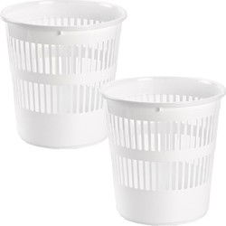 Plasticforte Afvalemmer - 2x - 10L - 28 cm - kunststof - wit - Prullenmanden