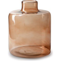 Jodeco Bloemenvaas Willem - transparant beige glas - D19 x H23 cm - fles vorm vaas - Vazen