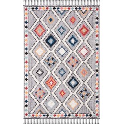 Safavieh Boho Chic Geweven Vloerkleed voor Binnen, Marokko Collectie, MRC965, in Grijs & Multi, 122 X 183 cm