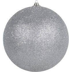 Othmar Decorations Grote decoratie kerstbal - zilver glitters - 25 cm - kunststof - Kerstbal