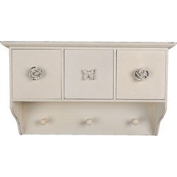 Clayre & Eef Wandkapstok 3 Haken Wit MDF Bloemen