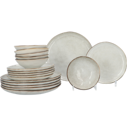 Aardewerk Serviesset Flower Beige 6 persoons 18-delig - Beige