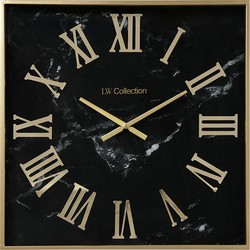 LW Collection LW Collection Wandklok Malia Zwart goud marmer 60cm - Wandklok romeinse cijfers - Industriële wandklok stil uurwerk