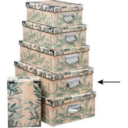 5Five Opbergdoos/box - Green Leafs - L44 x B31 x H15 cm - Karton - Opbergbox