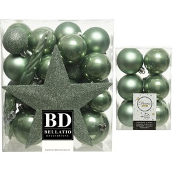 Kerstversiering kunststof kerstballen met piek salie groen 5-6-8 cm pakket van 45x stuks - Kerstbal