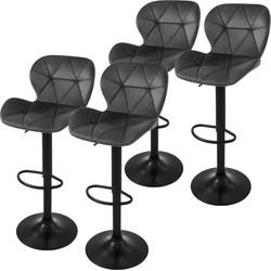 Set van 2 barkrukken 2x grijs fluwelen bekleding met rugleuning en voetensteun in hoogte verstelbaar 59-79cm ML-Design