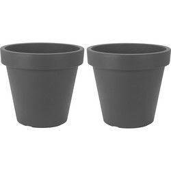 Prosperplast Bloempot - 2x - D25 x H23 cm - antraciet - kunststof - Plantenpotten