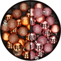 40x stuks kleine kunststof kerstballen koper en roze 3 cm - Kerstbal