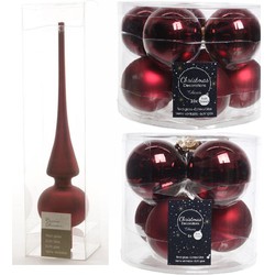 Glazen kerstballen pakket donkerrood glans/mat 32x stuks inclusief piek mat - Kerstbal