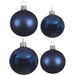 Glazen kerstballen pakket donkerblauw glans/mat 38x stuks 4 en 6 cm - Kerstbal