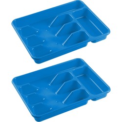 2x stuks bestekbakken/bestekhouders 5-vaks blauw 34 x 26 x 5 cm - Bestekbakken