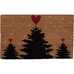 Clayre & Eef Deurmat 75x45 cm Bruin Kokosvezel PVC Kerstbomen Kokosmat