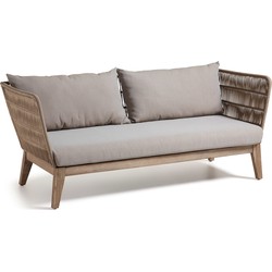 Kave Home - Belleny 3-zitsbank in beige koord en massief acaciahout, 176 cm, FSC 100%.