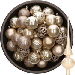 37x stuks kunststof kerstballen 6 cm incl. glazen piek champagne - Kerstbal