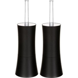 2x stuks WC-/toiletborstel met houder rond zwart kunststof 38 cm - Toiletborstels