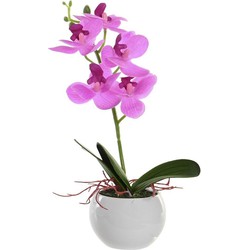 Items Orchidee bloemen kunstplant in witte bloempot - roze bloemen - H29 cm - Kunstplanten