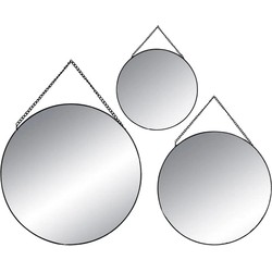 Atmosphera Wandspiegel set - 3 st - rond - zwart - metaal - Spiegels