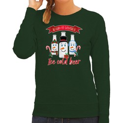 Bellatio Decorations foute kersttrui/sweater dames - IJskoud bier - groen - Christmas beer XS - kerst truien