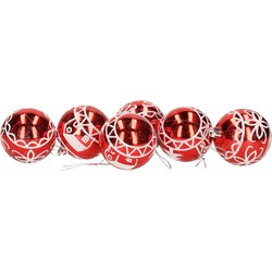 Gerimport Kerstballen - rood - 6ST - gedecoreerd - D6 cm - Kerstbal