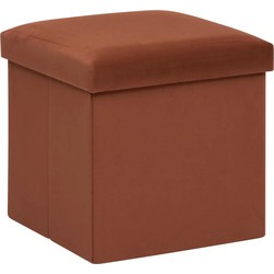 Atmosphera Poef/krukje/hocker Amber - Opvouwbare opslag box - fluweel roest bruin - D38 x H38 cm - Poefs