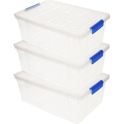 3x stuks opslag/opberg boxen/bakken transparant met deksel 37 x 26 x 14 cm met inhoud 9 liter - Opbergbox