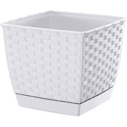 Prosperplast Plantenpot - rotan kunststof - 22 x 19 cm cm - wit - Plantenpotten