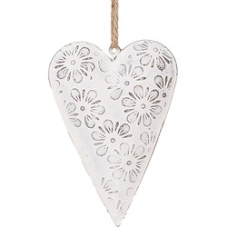 Clayre & Eef Decoratie Hanger Hart 8 cm Wit IJzer