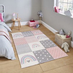 Kids Kinderkamer Roze vloerkleed - Geblokt - 80 X 150 CM