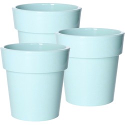 Set van 3x stuks basic plantenpotten/bloempotten kunststof dia 15 cm/hoogte 15 cm pastel groen - Plantenpotten