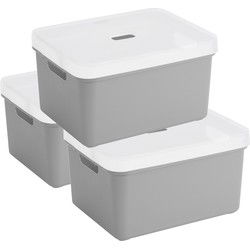 3x Sunware opbergbox/mand 32 liter lichtgrijs kunststof met transparante deksel - Opbergbox