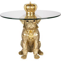Clayre & Eef Bijzettafel Rond Hond Ø 55x55 cm Goudkleurig Kunststof Glas