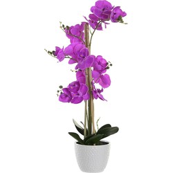 Items Orchidee bloemen kunstplant in witte bloempot - roze bloemen - H77 cm - Kunstplanten