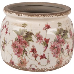 Clayre & Eef Bloempot  Ø 20x15 cm Beige Roze Keramiek Bloemen Bloempot Binnen