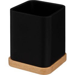5Five tandenborstelhouder/organizer - zwart - 10 x 8 cm - bamboe - Tandenborstelhouders